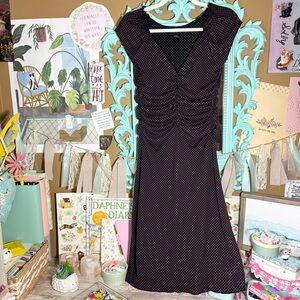 Express Scrunched Waist Midi Dress Purple & Black Women’s Sz.6 Geometric Print